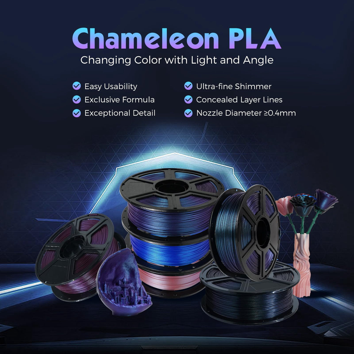 Flashforge PLA Filament 1.75mm, 1KG/2.2lbs PLA 3D Printer Filament, Burnt Titanium