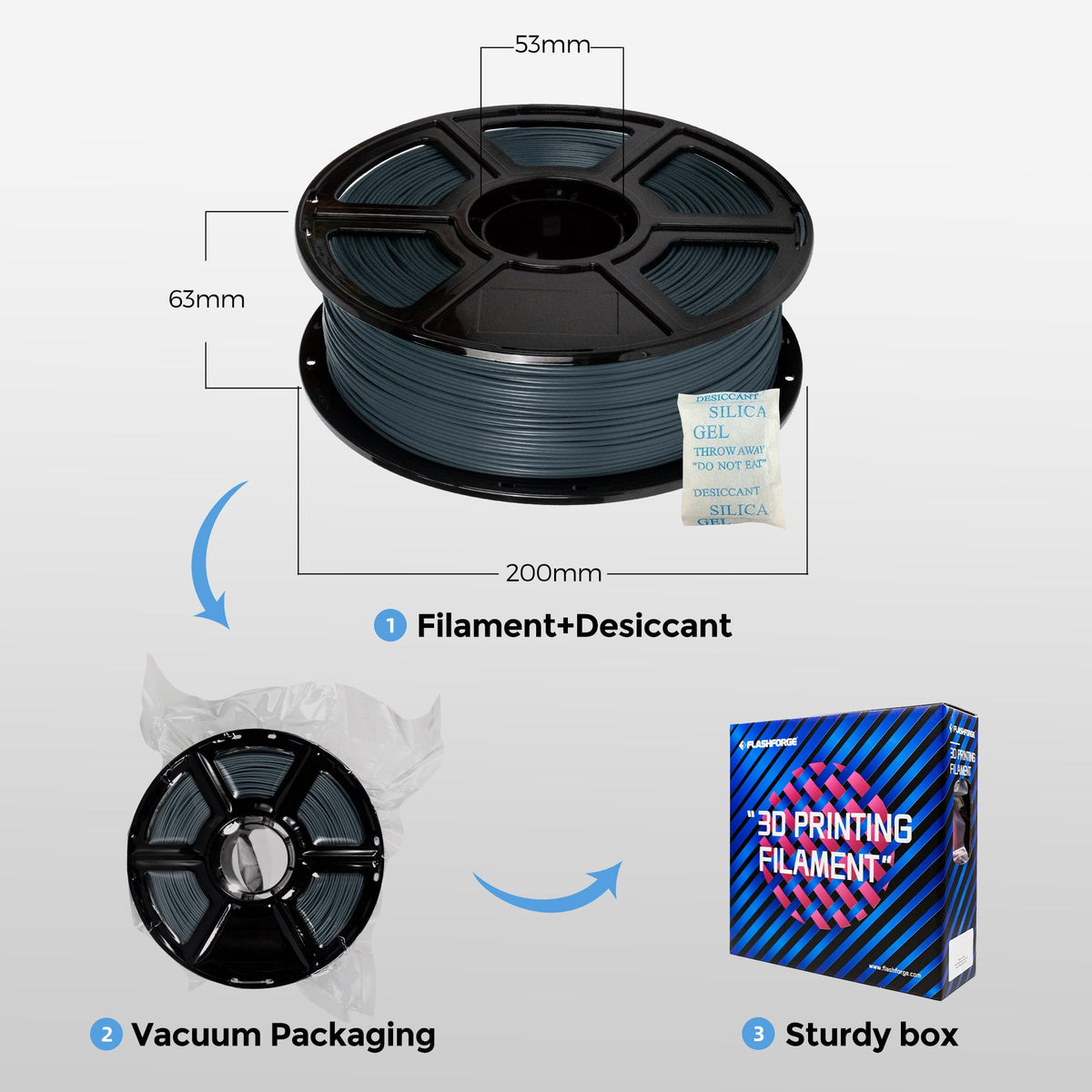 Flashforge ABS Pro Filament 1.75mm, 1KG/2.2lbs ABS Pro 3D Printer Filament, Black