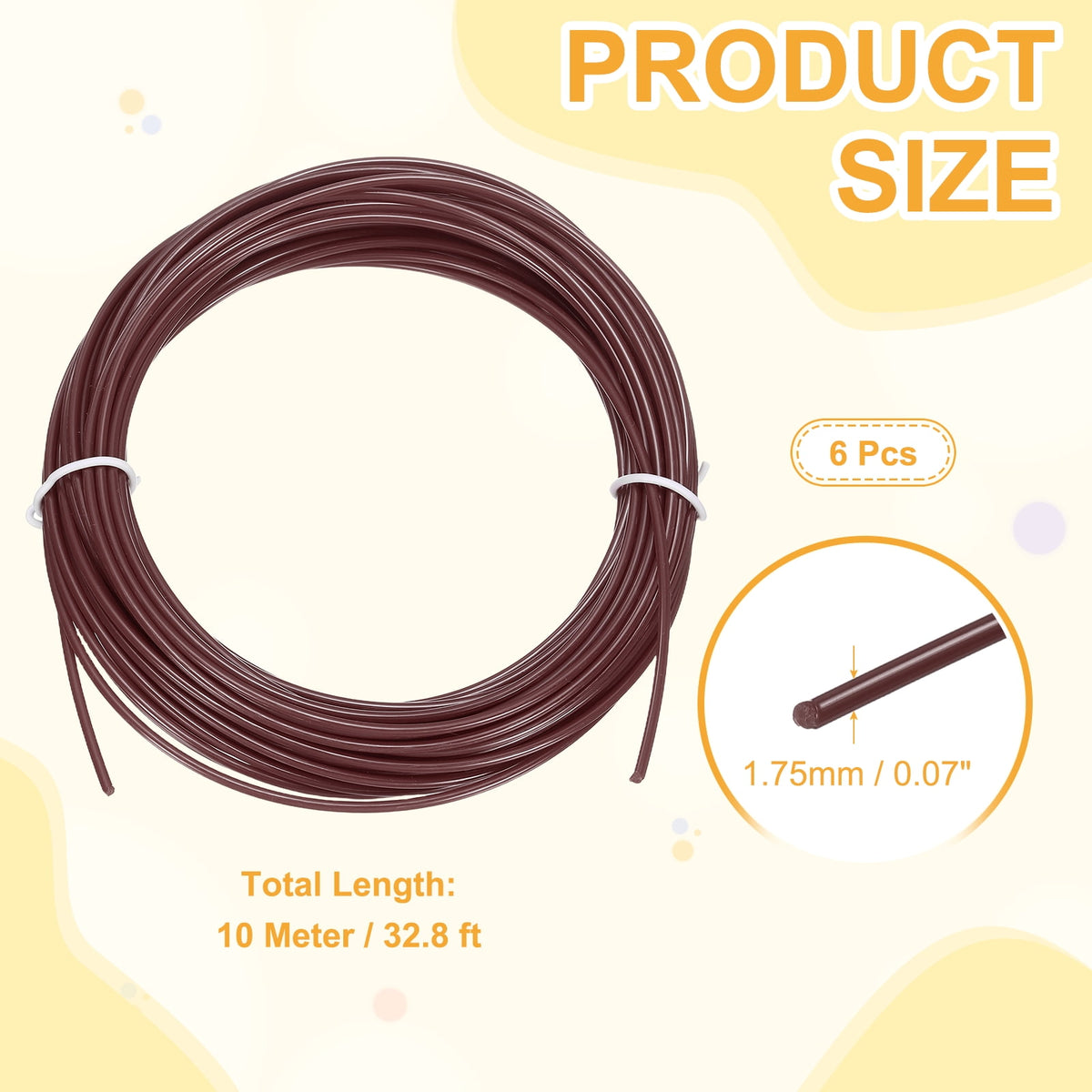 Uxcell 3D Pen Filament 6Pcs 1.75mm Total Length 196.8 Feet Brown PLA, 3D Pen Filament Refills Low Warping, for Creating Pictures Printed Model Printing Pen