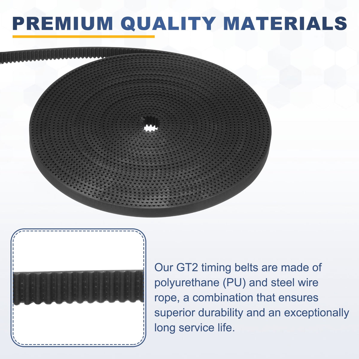 Uxcell Polyurethane PU Steel Cord 2GT Timing Belt 6x5000mm2mm Pitch 2mm Thick Black Open Loop Pulley Timing Belt for 3D Printer