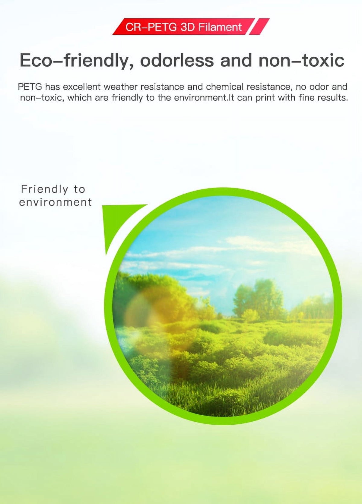 Creality 3D Printer Filament PETG Filament 1.75mm 2.2lbs Odorless Non-Toxic High Precision Strong Toughness Overhang Performance Accuracy +/-0.02mm, Transparent
