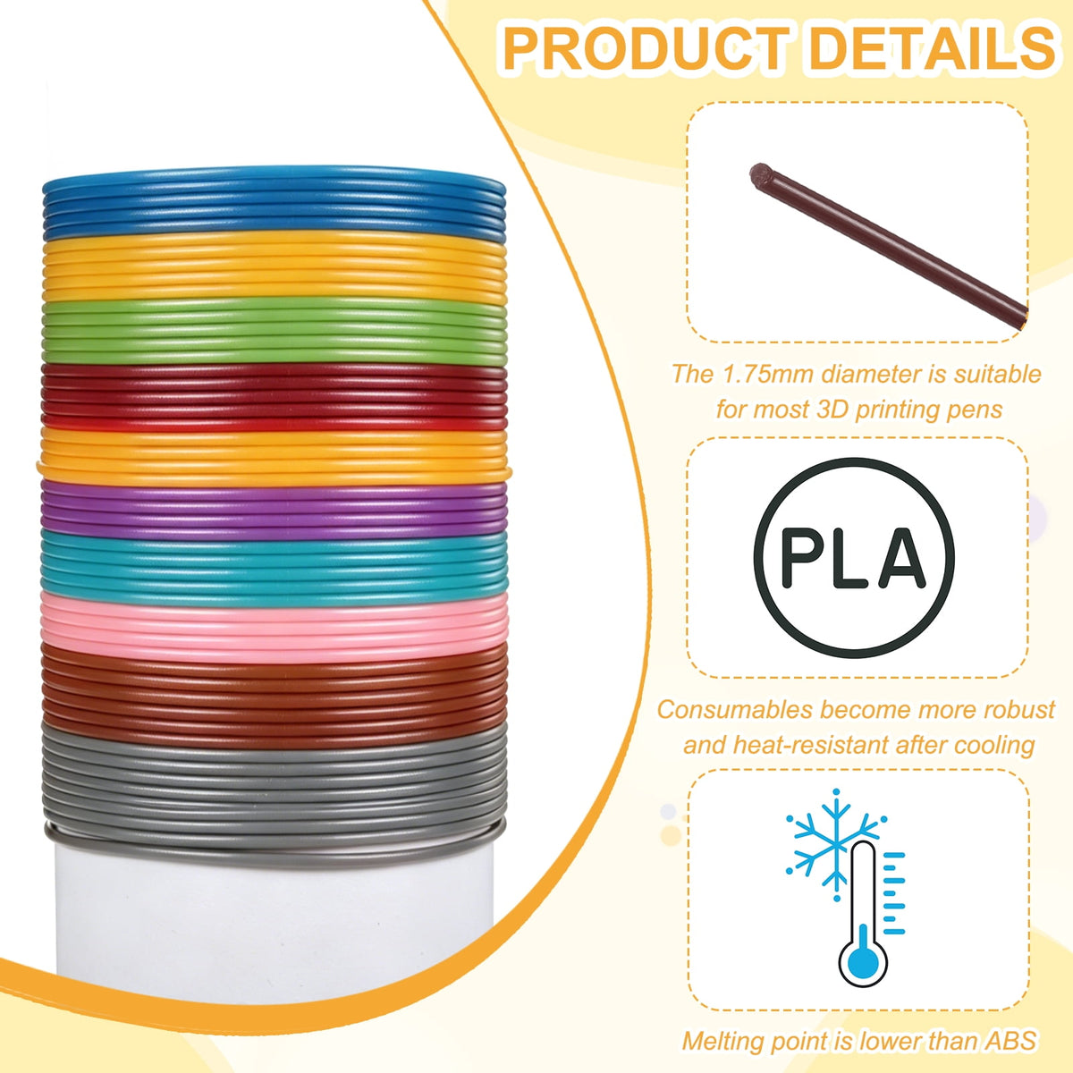 Uxcell 3D Pen Filament 6Pcs 1.75mm Total Length 196.8 Feet Brown PLA, 3D Pen Filament Refills Low Warping, for Creating Pictures Printed Model Printing Pen