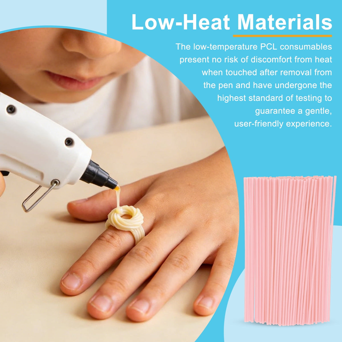 Uxcell 100 Pcs 3D Pen Refills, Low Print Temperature Filament 2.5mm x 15cm PCL Printer Filament Refill Packs, Only Support for 3D Pen, Dark Pink