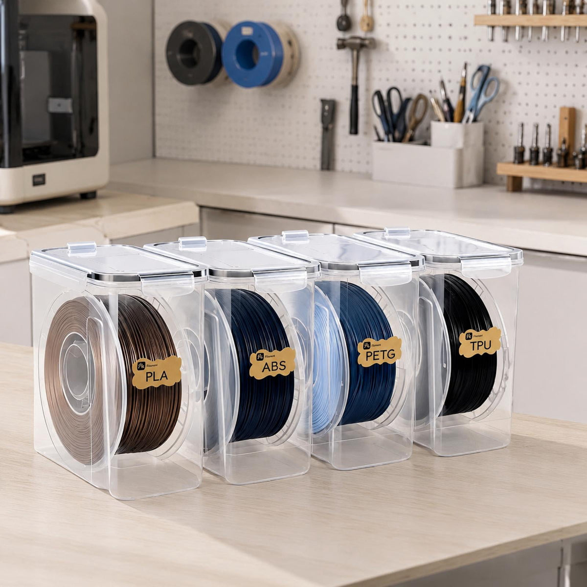 3D Printer Supply Storage Box with Clear Body and Lid for Identification without Opening the Storage Box