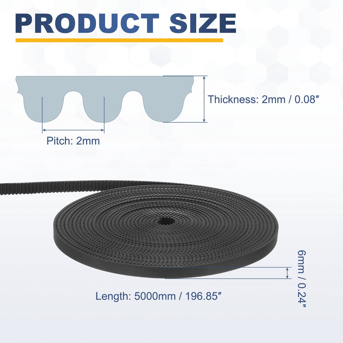 Uxcell Polyurethane PU Steel Cord 2GT Timing Belt 6x5000mm2mm Pitch 2mm Thick Black Open Loop Pulley Timing Belt for 3D Printer