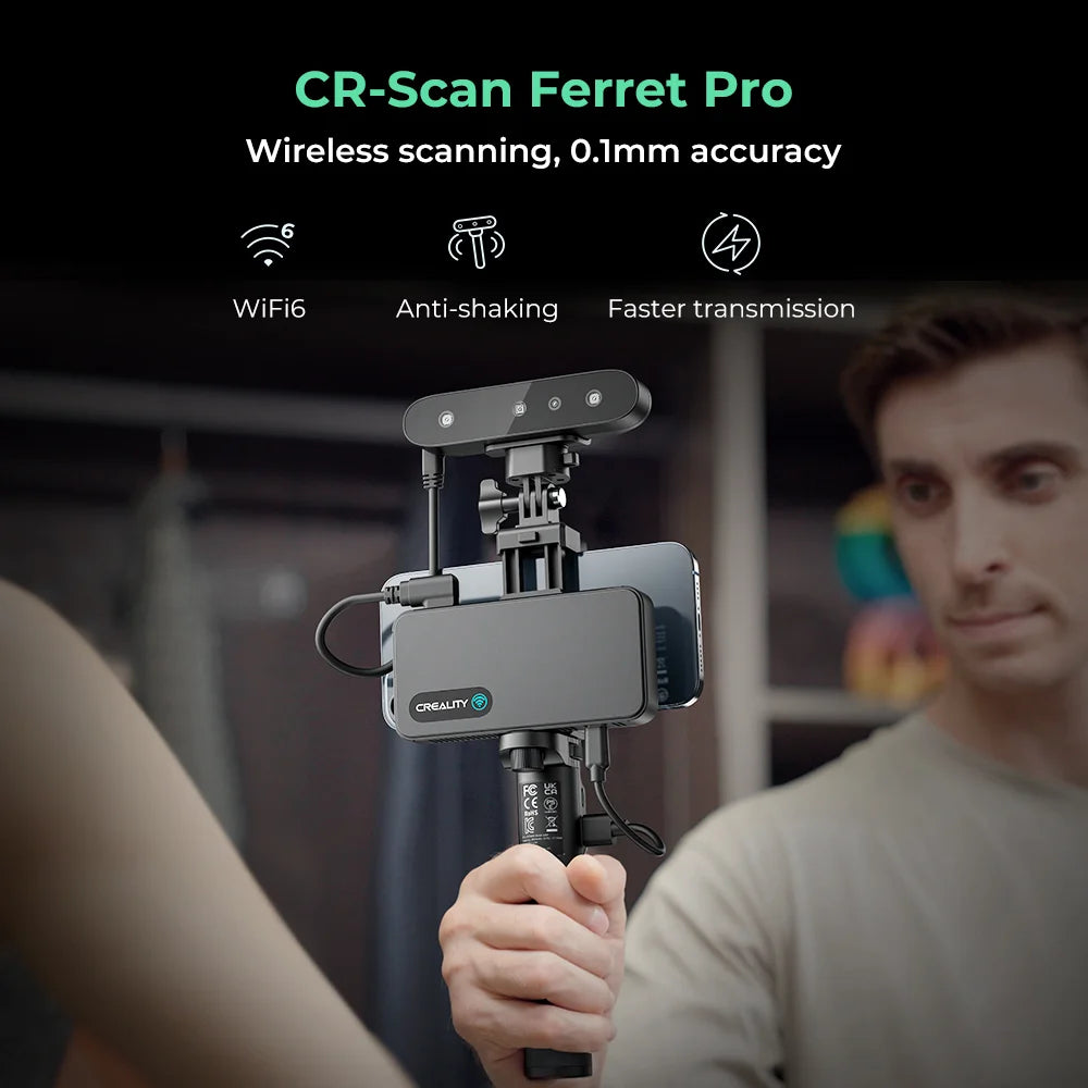 Creality CR-Scan Ferret Pro 3D Scanner for 3D Printing & Modeling, Fast Scan with 0.1 MM Accuracy ASIC Chipset Full-Color Scanning Portable Handheld Scanner for iOS Mac Win 10 11 Android