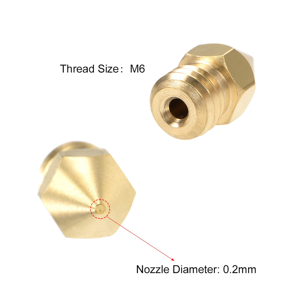 0.6mm 3D Printer Nozzle Head M6 Thread for MK8 1.75mm Extruder Print, Brass 5pcs
