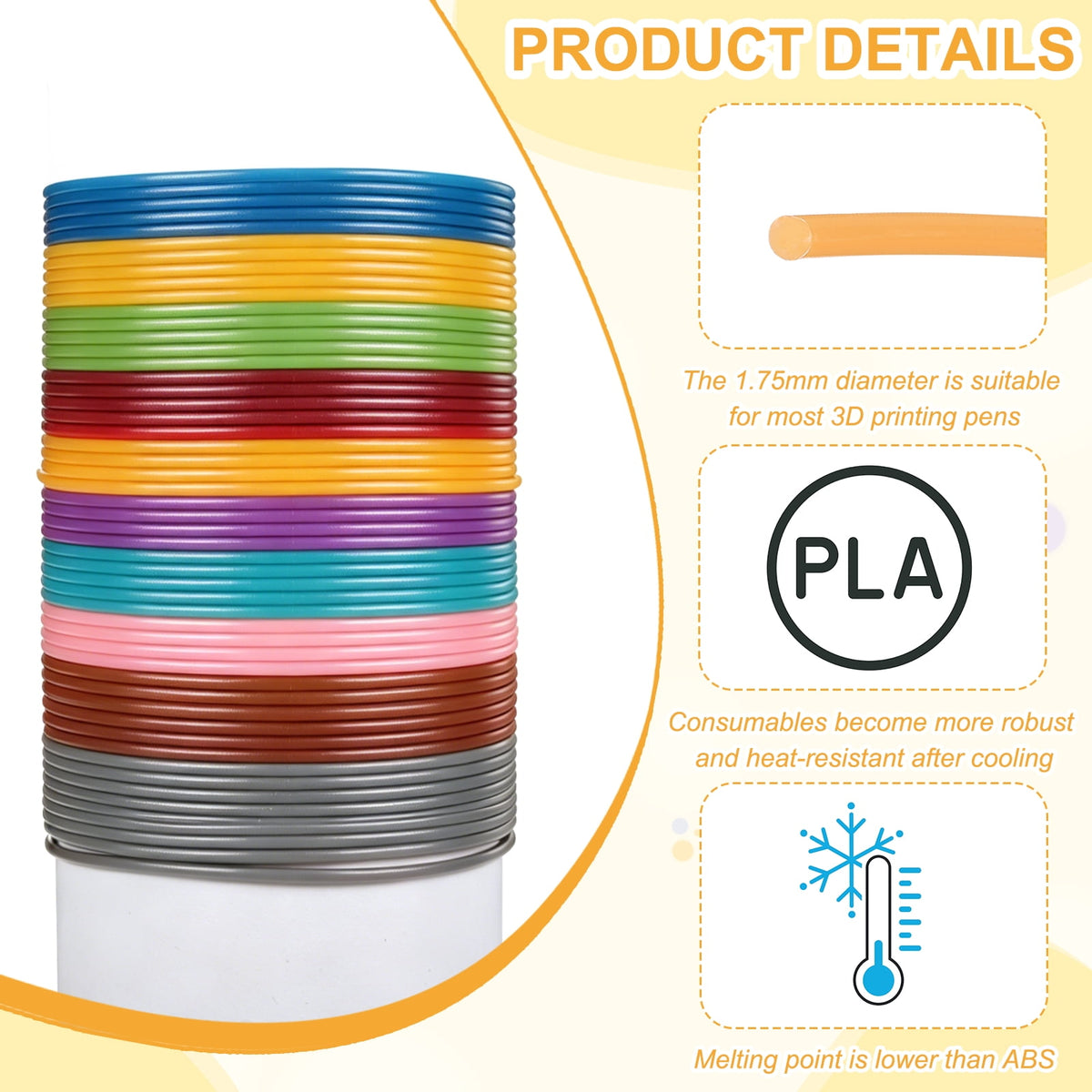 Uxcell 3D Pen Filament 3Pcs 1.75mm Total Length 196.8 Feet Fluorescent Orange PLA, 3D Pen Filament Refills Low Warping, for Creating Pictures Printed Model Printing Pen