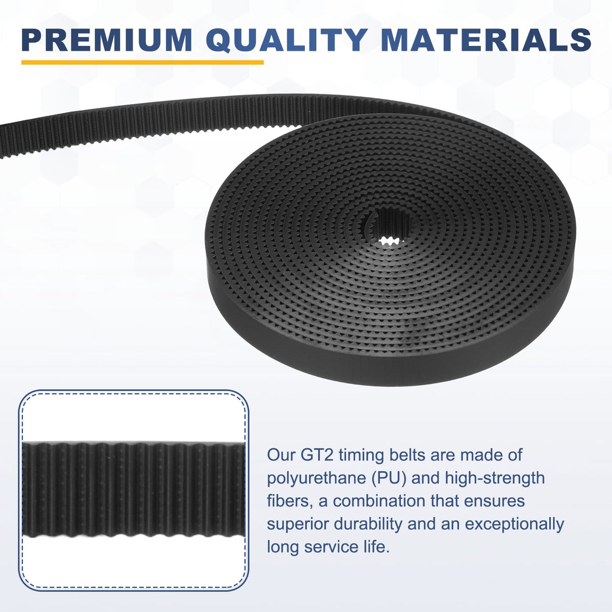 Uxcell Polyurethane PU Fiber Cord 2GT Timing Belt 10x2000mm 2mm Pitch 2mm Thick Black Open Loop Pulley Timing Belt for 3D Printer
