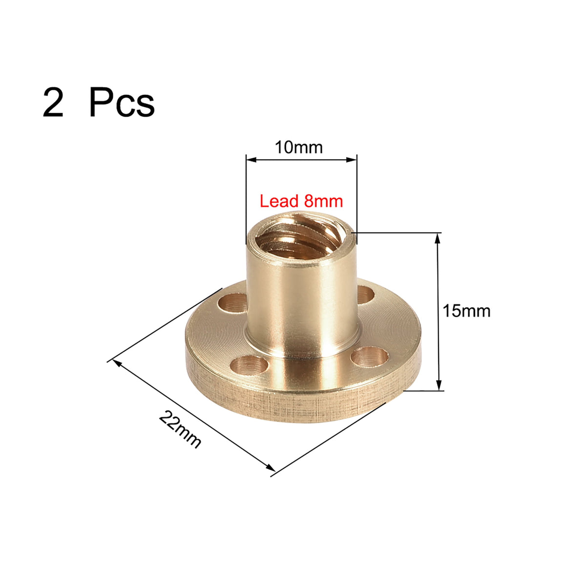 Uxcell 8mm Pitch 2mm Flange Trapezoidal T8 Screw Brass Nut for 3D Printer 2Pcs