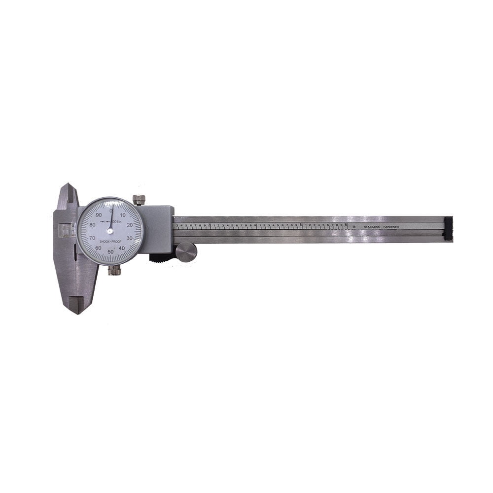 6" Dial Caliper 0.001 Stainless Steel Shockproof 4-Way Measurement with Plastic Case