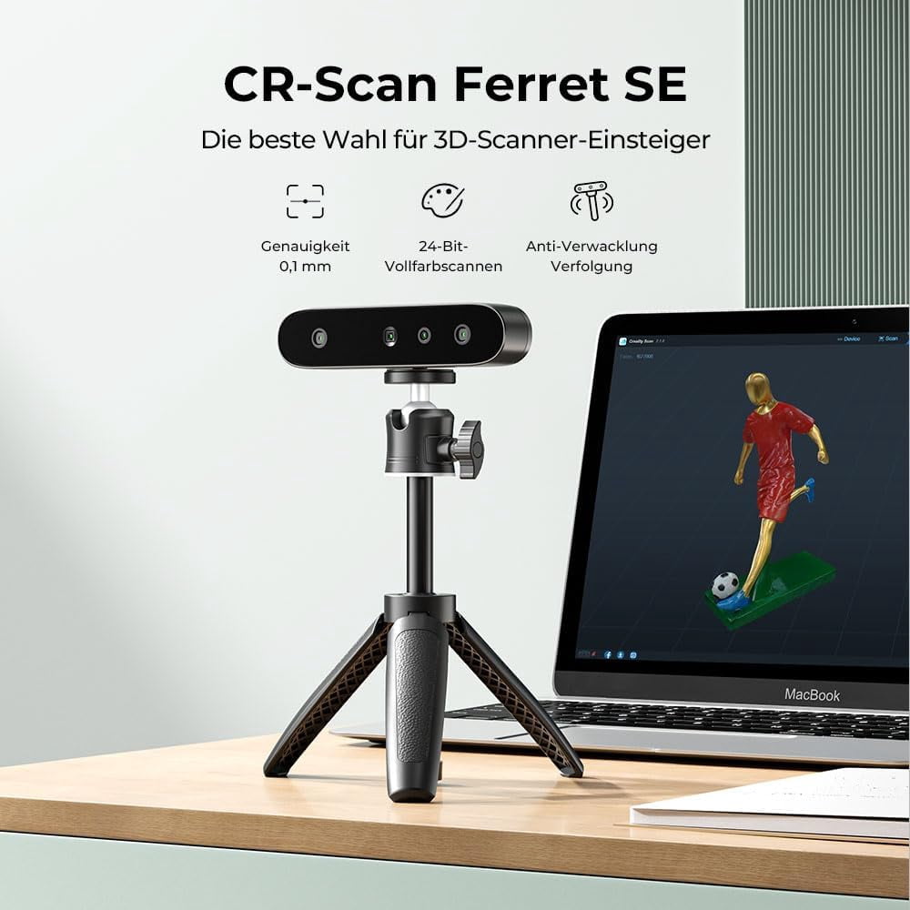 Creality CR-Scan Ferret Pro 3D Scanner for 3D Printing & Modeling, Fast Scan with 0.1 MM Accuracy ASIC Chipset Full-Color Scanning Portable Handheld Scanner for iOS Mac Win 10 11 Android