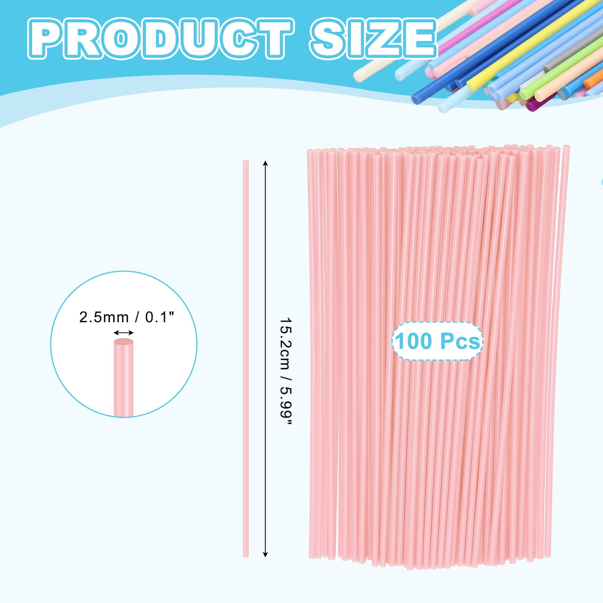 Uxcell 100 Pcs 3D Pen Refills, Low Print Temperature Filament 2.5mm x 15cm PCL Printer Filament Refill Packs, Only Support for 3D Pen, Dark Pink