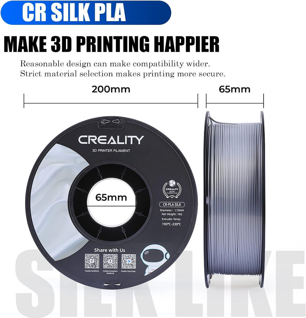 Creality 3D Printing Silk PLA Filament 3D Printer Gold Silver Shiny Filaments 1.75mm Neatly Wound Dimensional Accuracy +/- 0.03 mm Silk Smooth Printing 2.2lbs for Most 3D Printers
