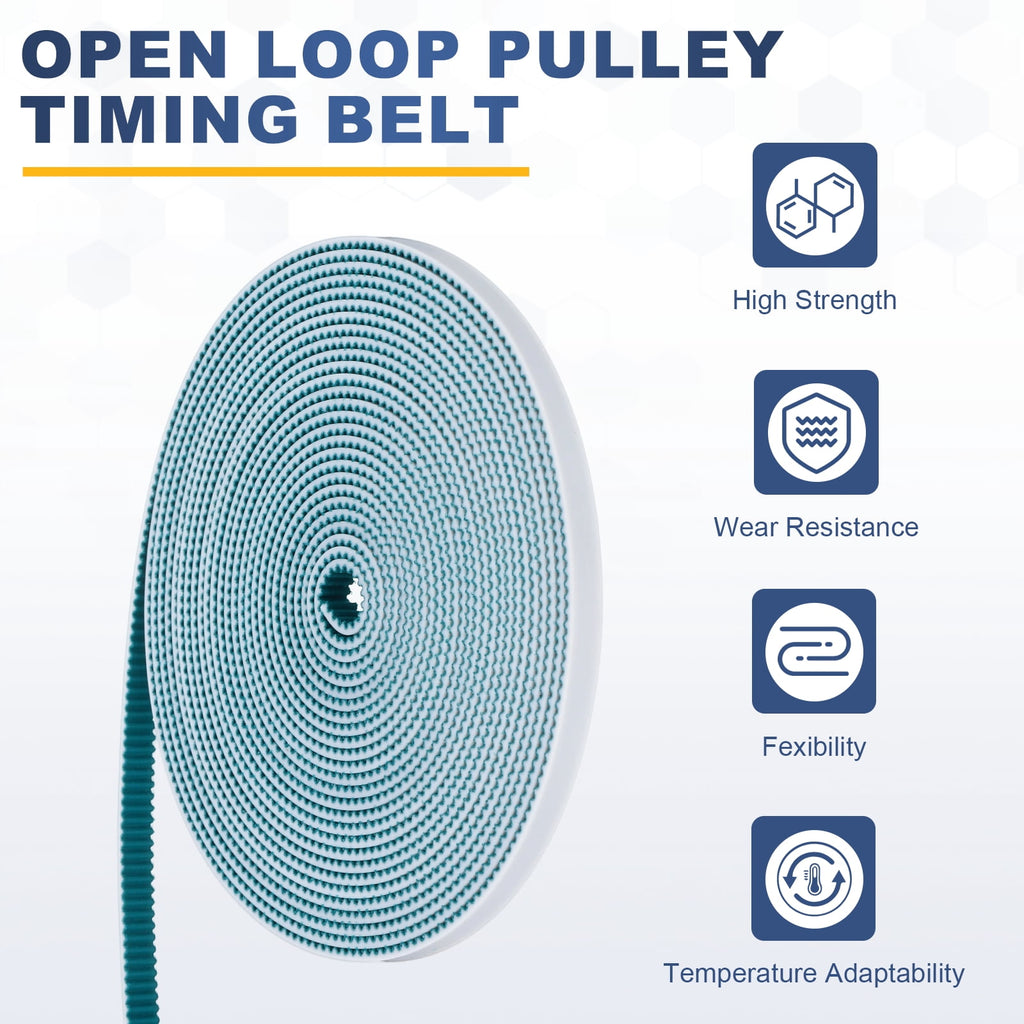 Uxcell PU Steel Cord 2GT Timing Belt Green Cloth Teeth 6x5000mm 2mm Pitch 2mm Thick White Open Loop Pulley Timing Belt for 3D Printer