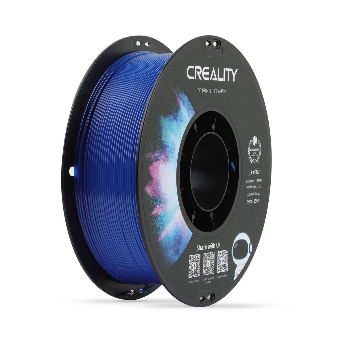 Creality 3D Printer Filament PETG Filament 1.75mm 2.2lbs Odorless Non-Toxic High Precision Strong Toughness Overhang Performance Accuracy +/-0.02mm, Transparent