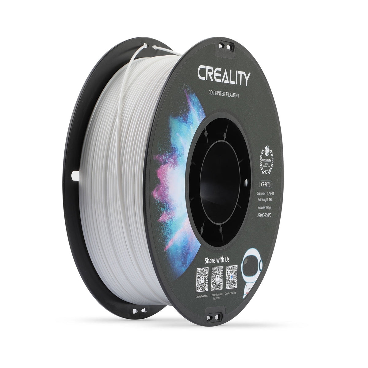 Creality 3D Printer Filament PETG Filament 1.75mm 2.2lbs Odorless Non-Toxic High Precision Strong Toughness Overhang Performance Accuracy +/-0.02mm, Transparent