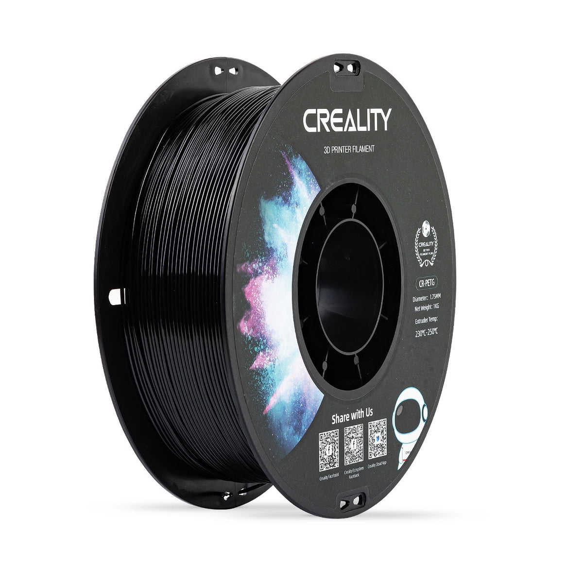 Creality 3D Printer Filament PETG Filament 1.75mm 2.2lbs Odorless Non-Toxic High Precision Strong Toughness Overhang Performance Accuracy +/-0.02mm, Transparent