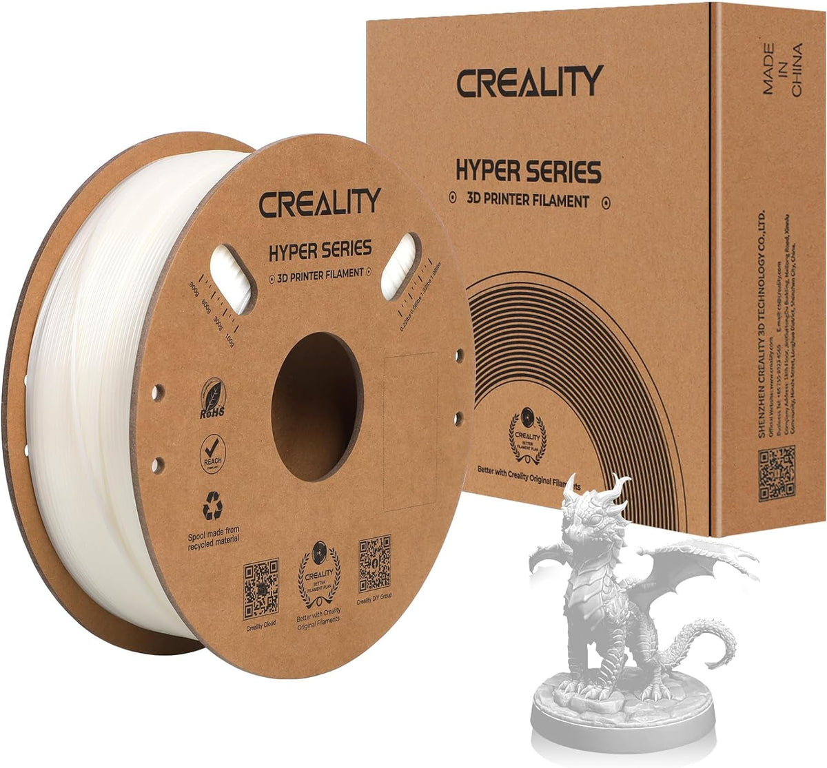 Creality Hyper ABS Filament 3D Printer Filament 1.75mm 350mm/s High-Speed Printing Dimensional Accuracy ± 0.05 mm 2.2lbs Compatible with Most 3D Printers, White