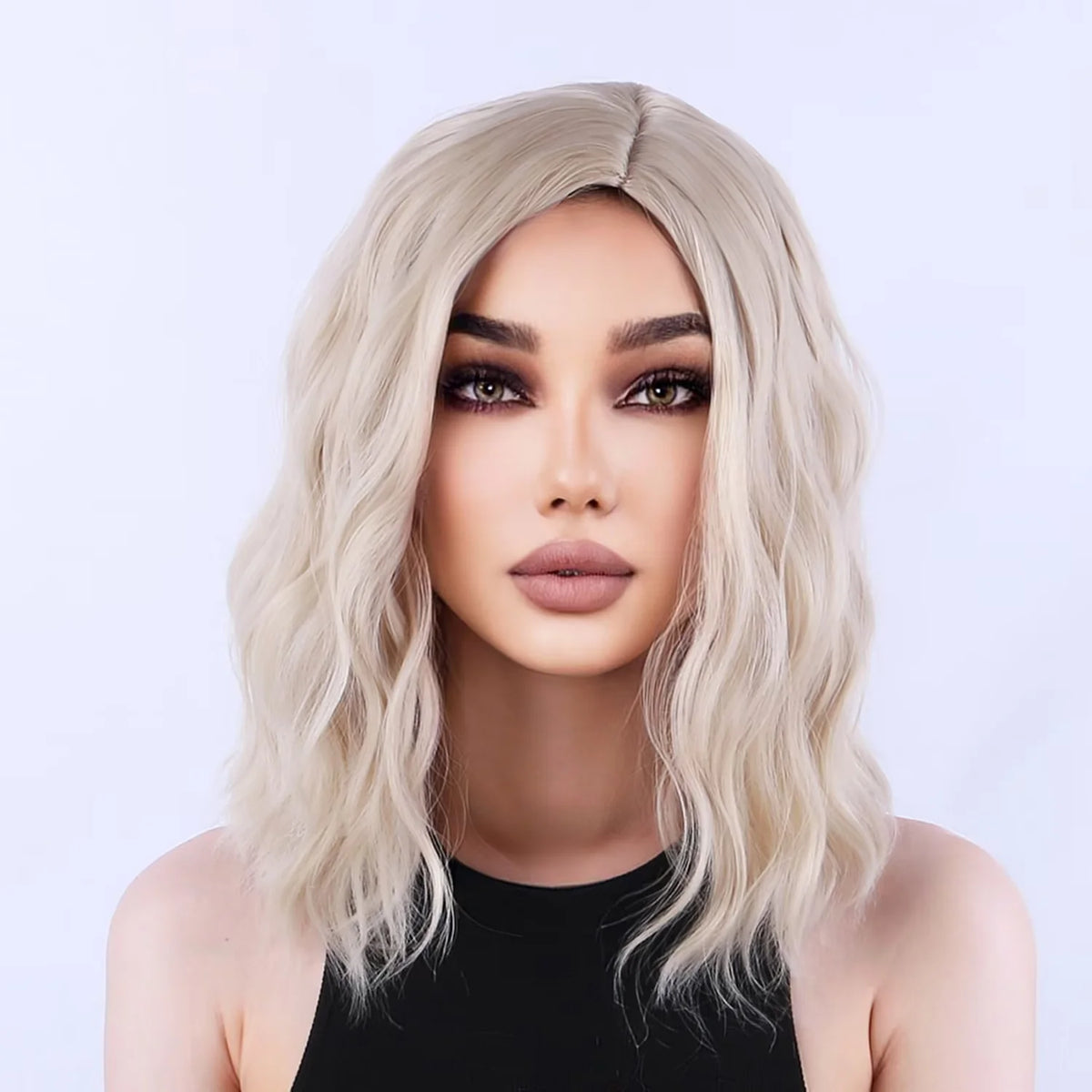 RightOn Blonde Wig for Women Short Curly Wavy Bob Wig Light Blonde Wig Synthetic Wigs with Wig Cap
