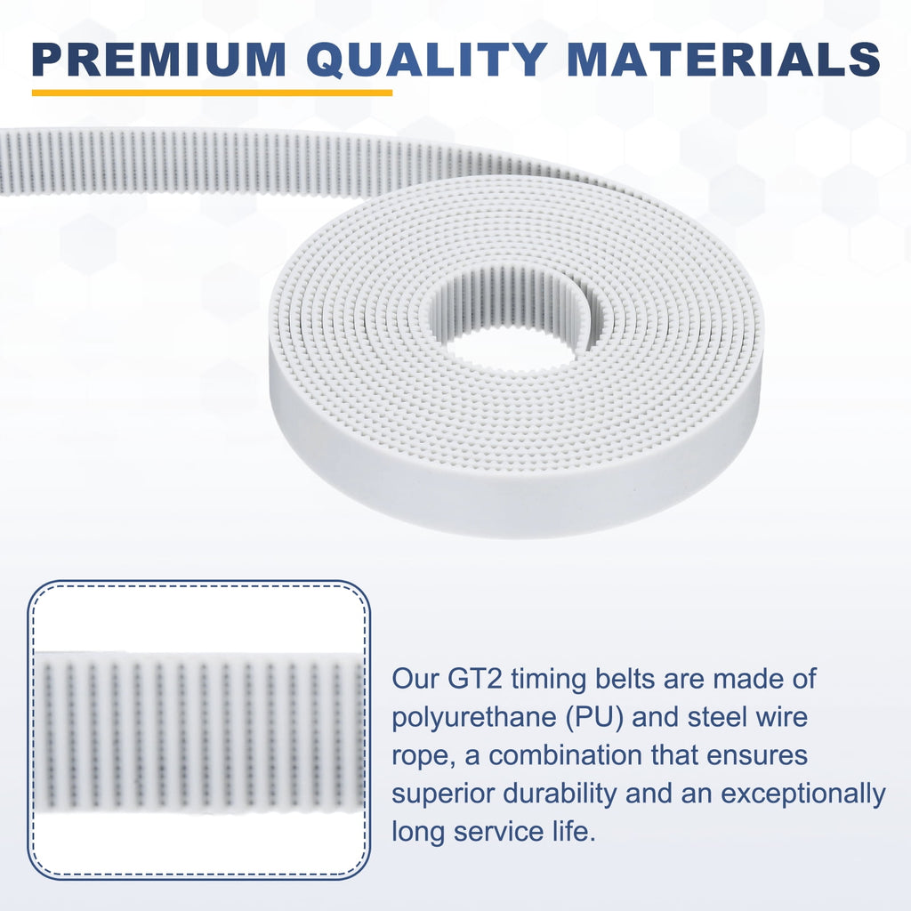Uxcell Polyurethane PU Steel Cord 2GT Timing Belt 15x2000mm2mm Pitch 2mm Thick White Open Loop Pulley Timing Belt for 3D Printer