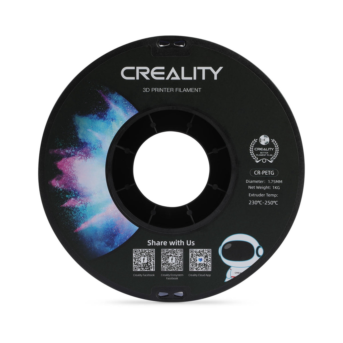 Creality 3D Printer Filament PETG Filament 1.75mm 2.2lbs Odorless Non-Toxic High Precision Strong Toughness Overhang Performance Accuracy +/-0.02mm, Transparent