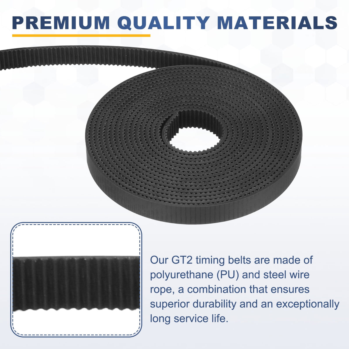 Uxcell PU Steel Cord 2GT Timing Belt Black Cloth Teeth 10x2000mm 2mm Pitch 2mm Thick White Open Loop Pulley Timing Belt for 3D Printer