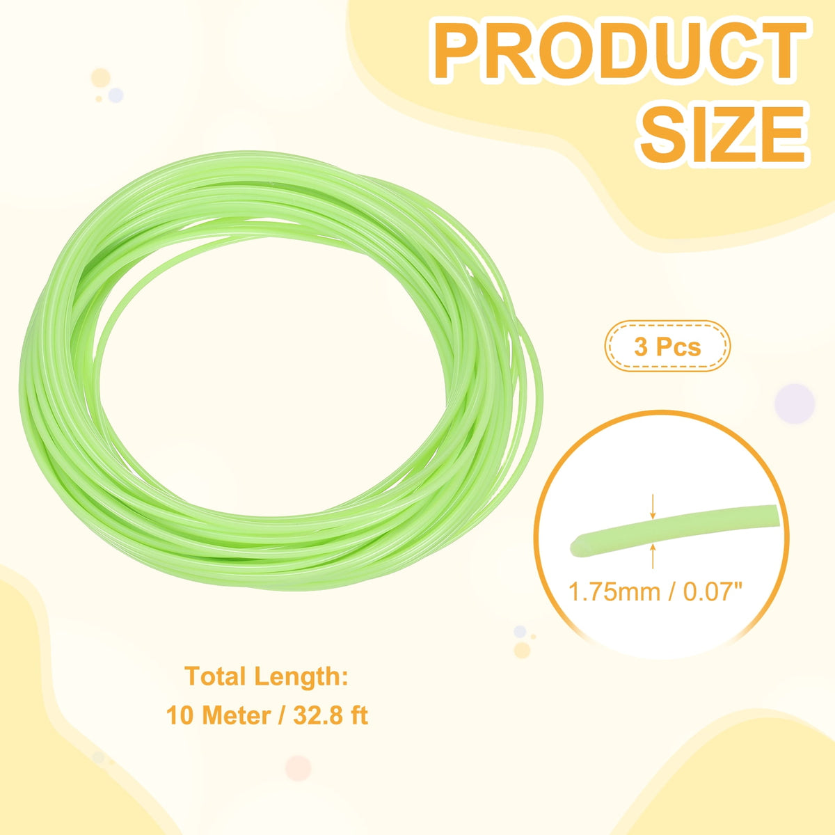 Uxcell 3D Pen Filament 3Pcs 1.75mm Total Length 196.8 Feet Light Green PLA, 3D Pen Filament Refills Low Warping, for Creating Pictures Printed Model Printing Pen