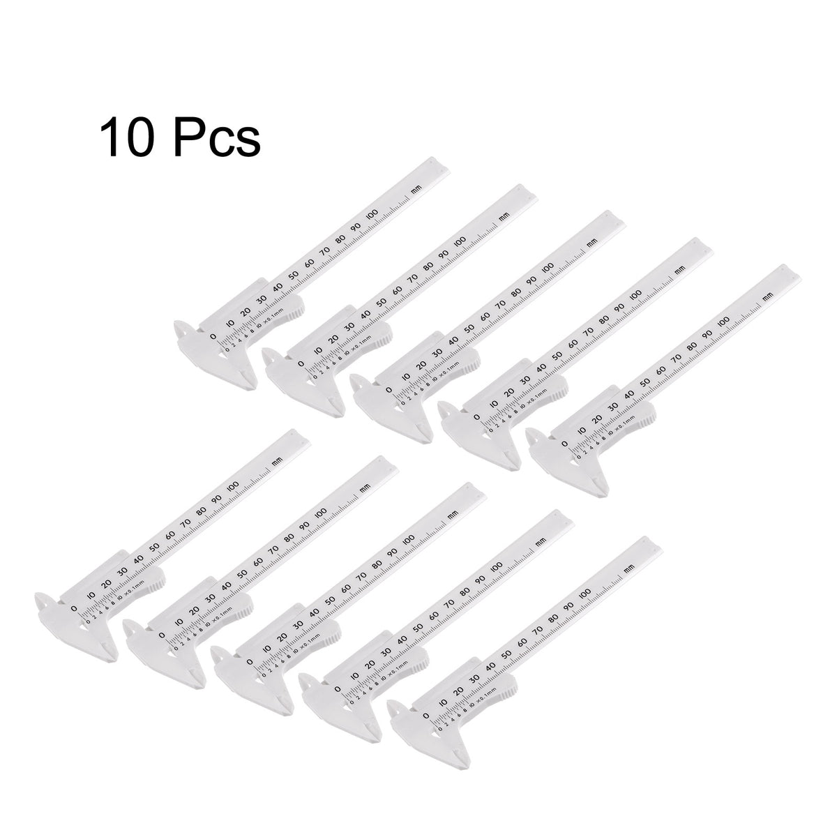Uxcell 10pcs Mini Plastic Vernier Caliper 100mm Single Scale Metric Sliding Gauge Measuring Tool Ruler, White