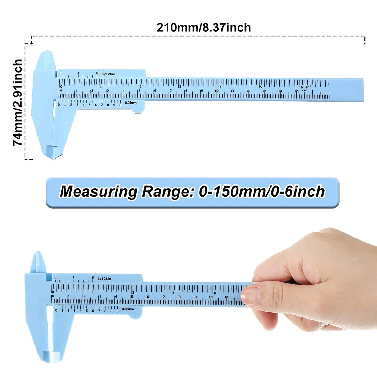 10 Pcs 150 mm Mini Plastic Caliper Vernier Caliper Double Scale Sliding Gauge Measuring Tool for Student Office 5 Colors