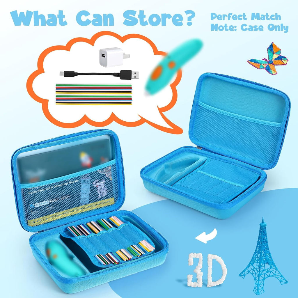 Hard Case Compatible with 3Doodler Start+ Essentials (2023) for 3D Pen Set for Kids, Art Activity Set Carrier Case for Printing Filament Refill and USB Charger,Blue (Box Only)