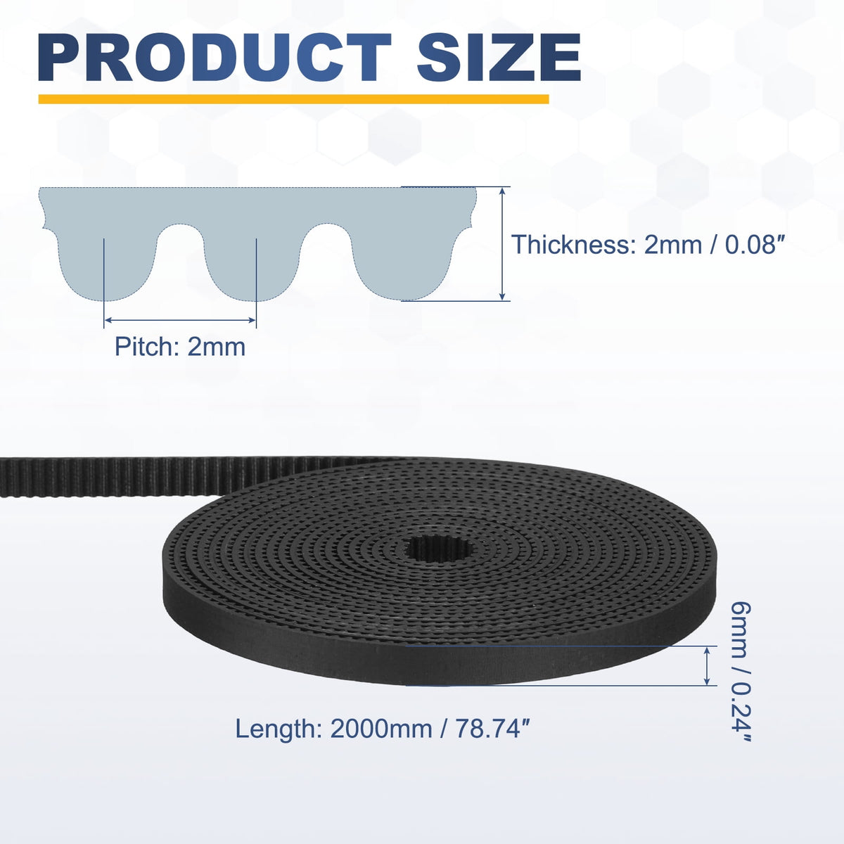 Uxcell Rubber 2GT Timing Belt 6x2000mm 2mm Pitch 2mm Thick Black Open Loop Pulley Timing Belt for 3D Printer