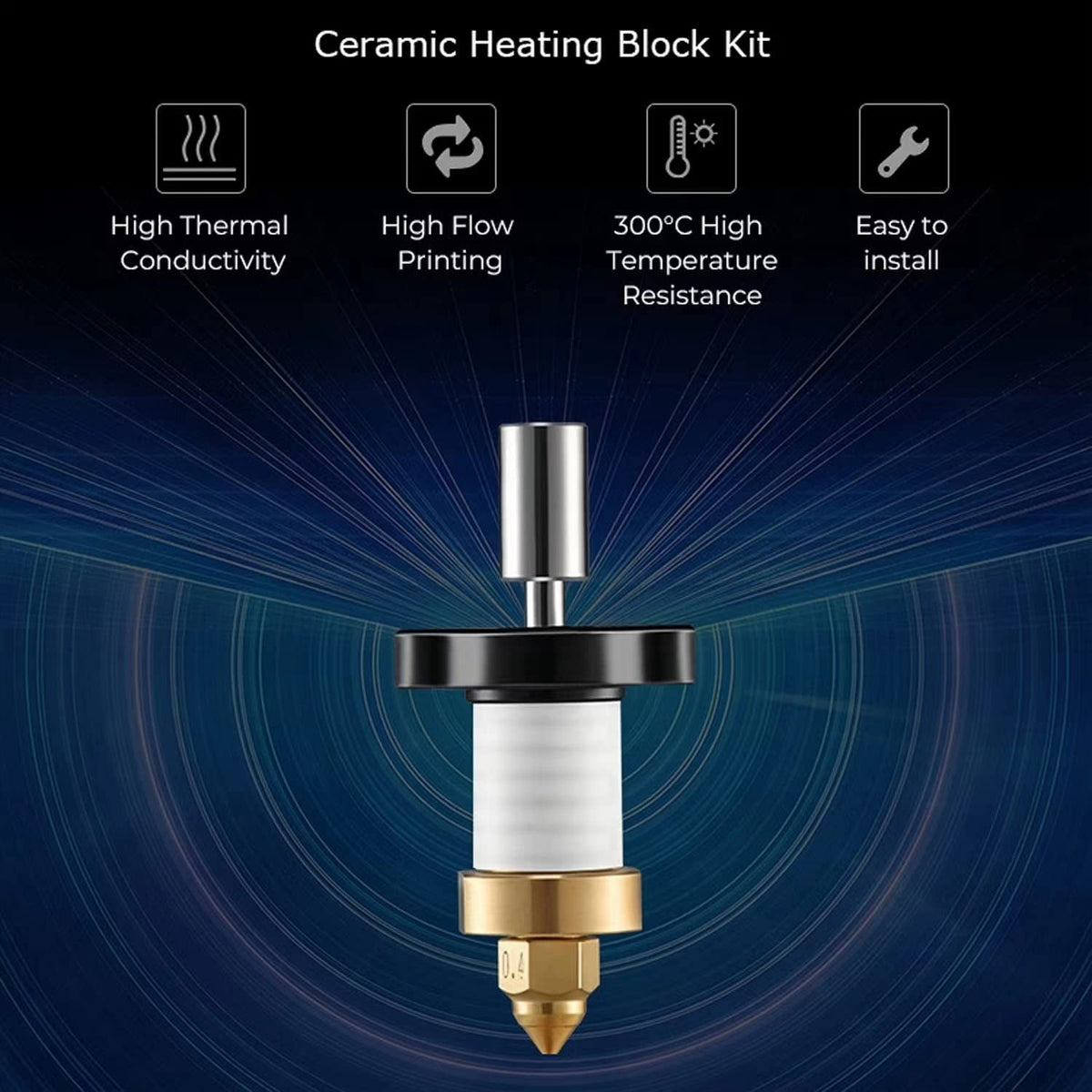 Creality K1 Ceramic Heating Block Kit, 3D Printer 300℃ High Temperature 60W Fast Heating Titanium Alloy Throat Tube Hotend Heat Block Kit with 0.4mm Nozzles for K1, K1 Max 3D Printer