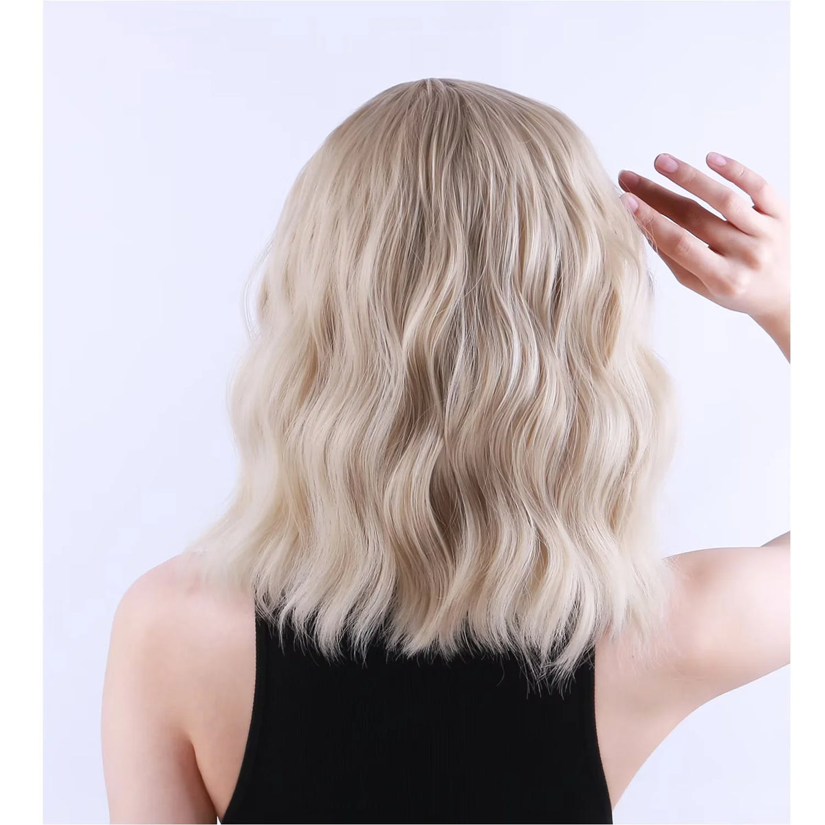 RightOn Blonde Wig for Women Short Curly Wavy Bob Wig Light Blonde Wig Synthetic Wigs with Wig Cap