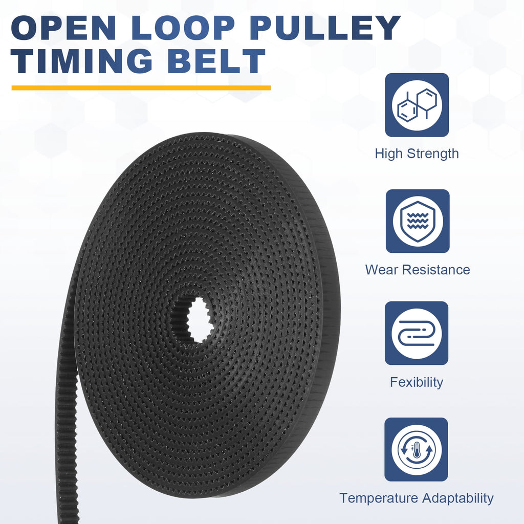 Uxcell PU Steel Cord 2GT Timing Belt Black Cloth Teeth 6x2000mm 2mm Pitch 2mm Thick White Open Loop Pulley Timing Belt for 3D Printer