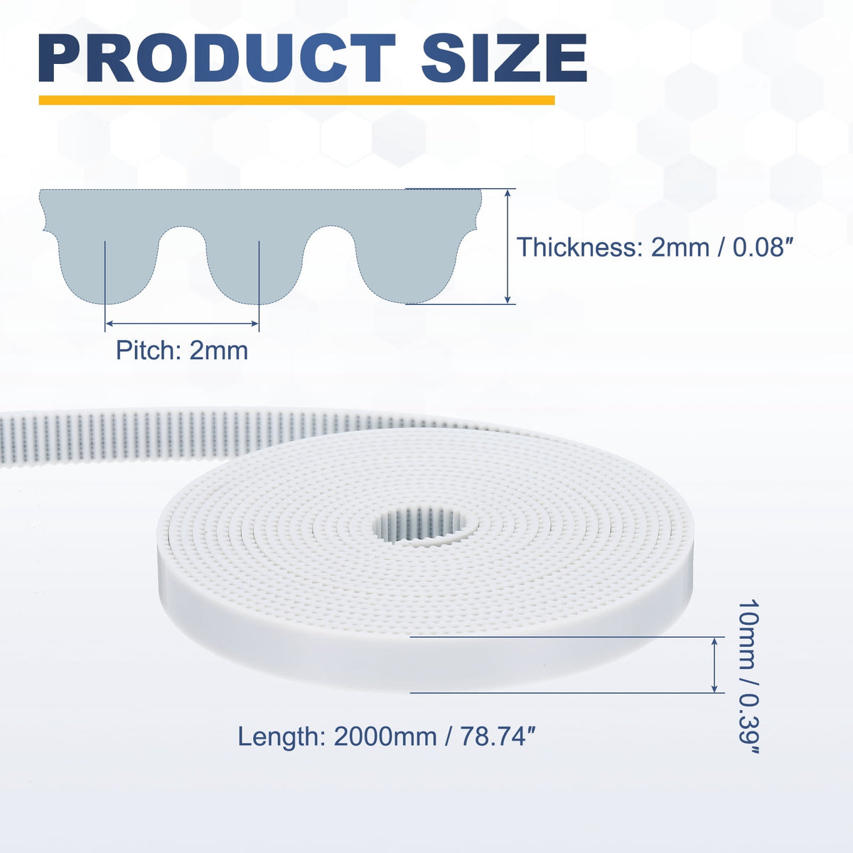 Uxcell Polyurethane PU Steel Cord 2GT Timing Belt 10x2000mm2mm Pitch 2mm Thick White Open Loop Pulley Timing Belt for 3D Printer