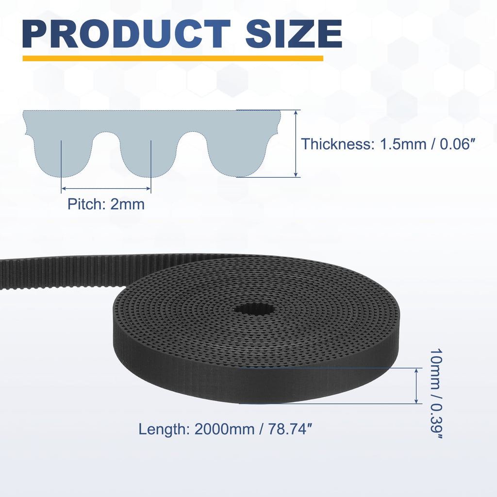 Uxcell Rubber 2GT Timing Belt 10x2000mm 2mm Pitch 1.5mm Thick Black Open Loop Pulley Timing Belt for 3D Printer