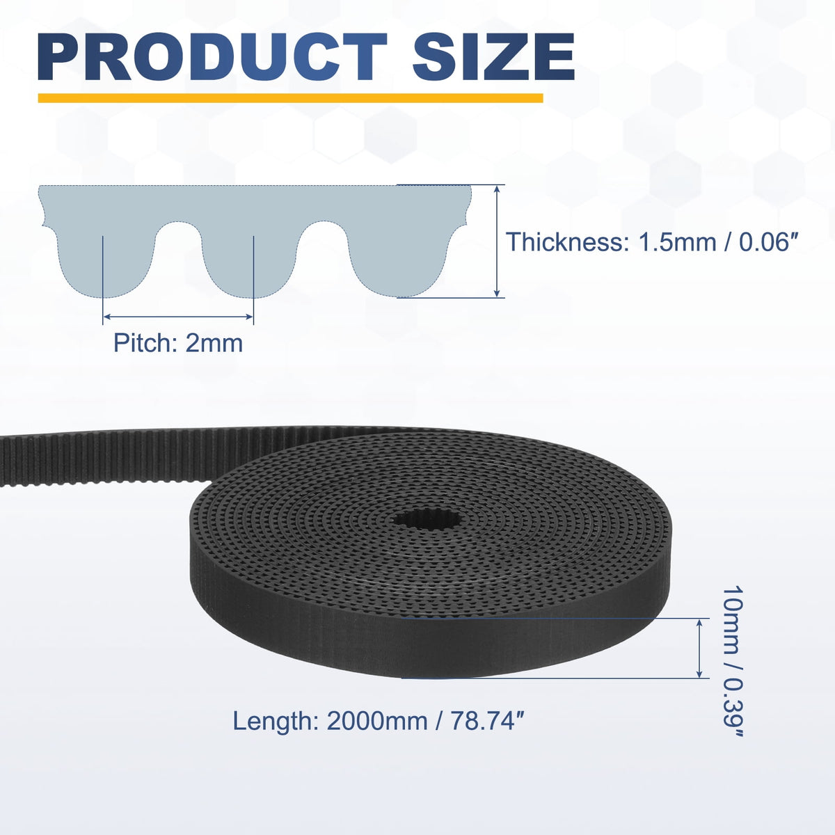 Uxcell Rubber 2GT Timing Belt 10x2000mm 2mm Pitch 1.5mm Thick Black Open Loop Pulley Timing Belt for 3D Printer