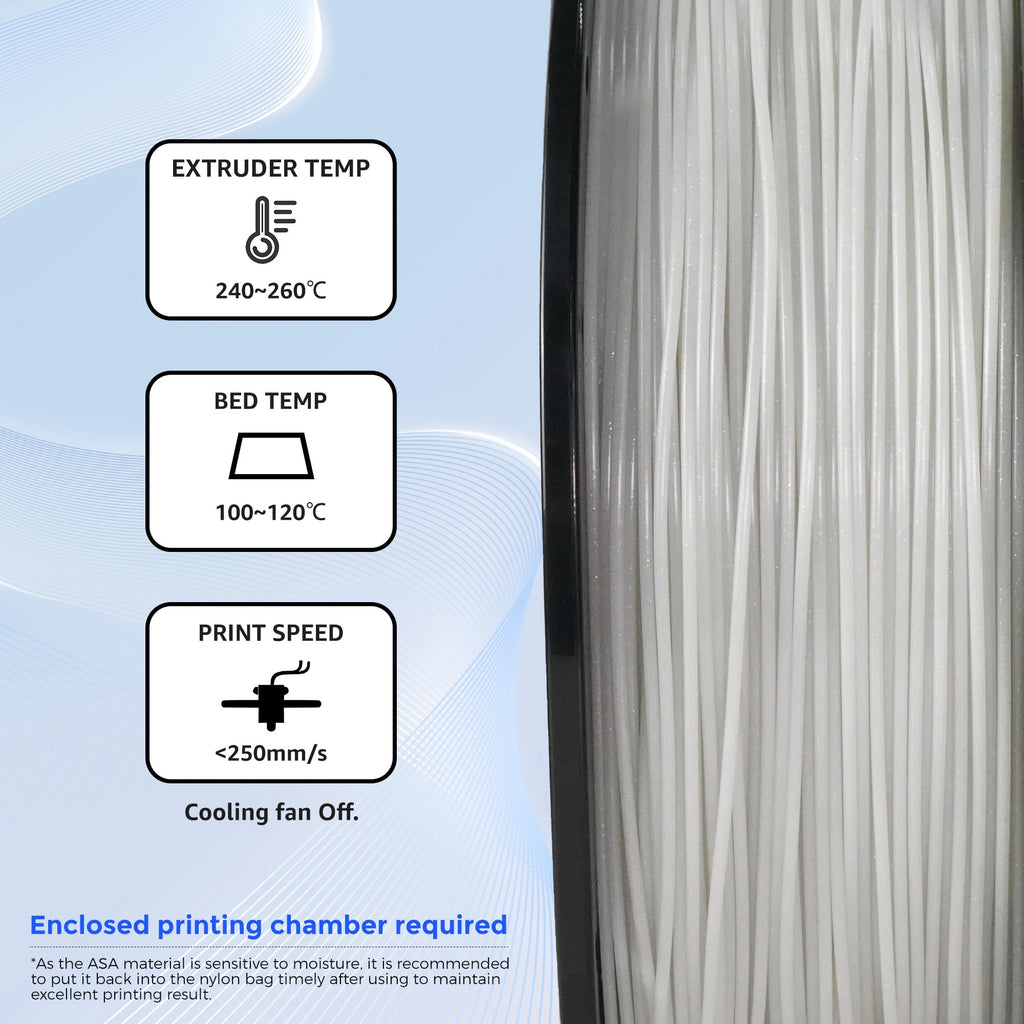 Flashforge ASA Filament 1.75mm, 1KG/2.2lbs UV Resistant ASA 3D Printer Filament with Satin Finish, Natural