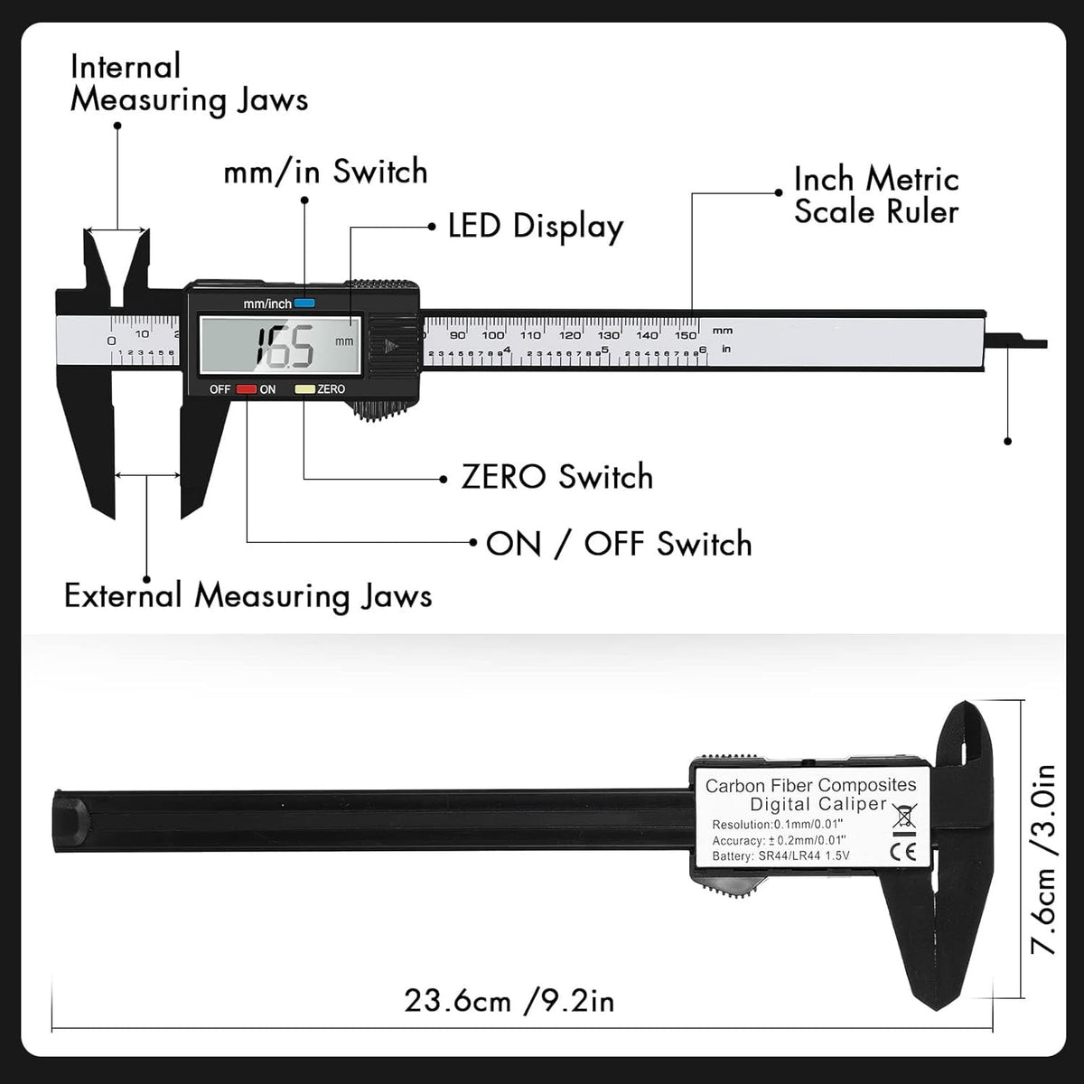 Digital Calipers 0-6 inch/150mm Electronic Vernier Caliper with LCD Screen, Inch/Metric Conversion, Auto Off - Plastic Insulated Jaws for Safe DIY, Jewelry, Craft & Home Measurement