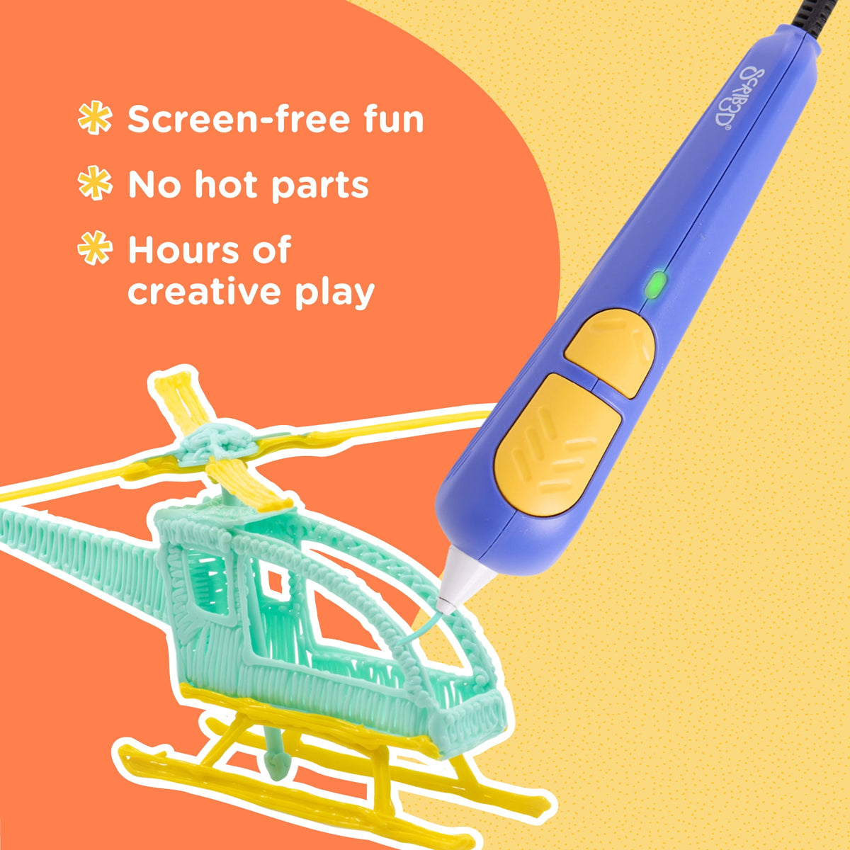 SCRIB3D Junior 3D Printing Pen for Kids Ages 6+, No Hot Parts, Includes 30 ft Filament and Activity Guide