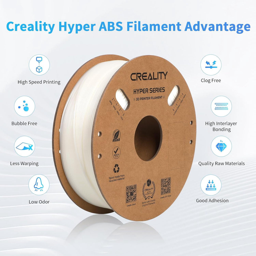 Creality Hyper ABS Filament 3D Printer Filament 1.75mm 350mm/s High-Speed Printing Dimensional Accuracy ± 0.05 mm 2.2lbs Compatible with Most 3D Printers, White