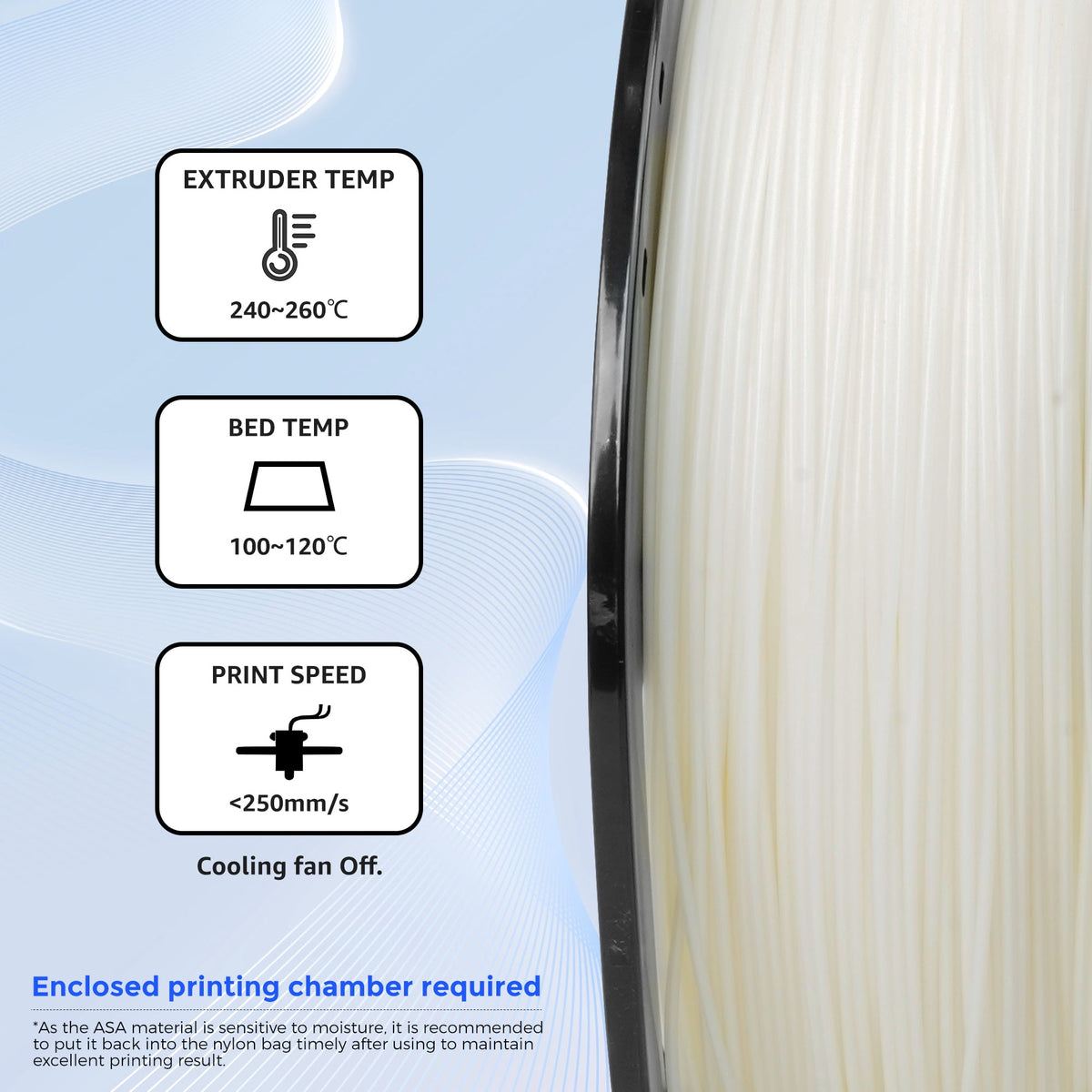 Flashforge ASA Filament 1.75mm, 1KG/2.2lbs UV Resistant ASA 3D Printer Filament with Satin Finish, White