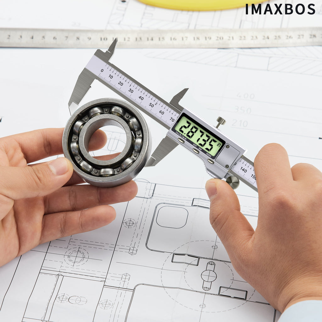 IMAXBOS 6-Inch Digital Caliper, Professional Metal Vernier Caliper with LCD Display, Inch/MM Conversion, Zinc-Plated Rust-Resistant, Auto Shut-Off & Zero Function, Includes Extra Battery
