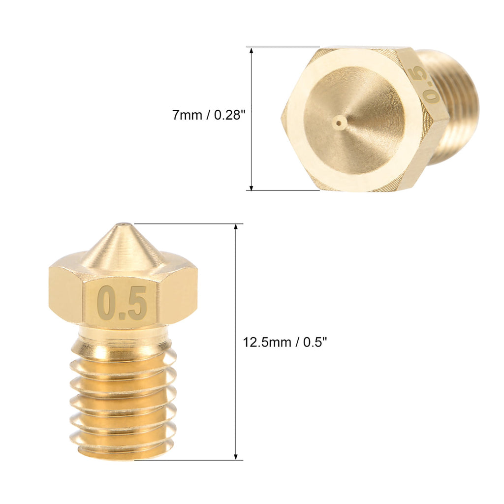 0.5mm 3D Printer Nozzle Head M6 Thread for V5 V6 3mm Extruder Print, Brass 4pcs