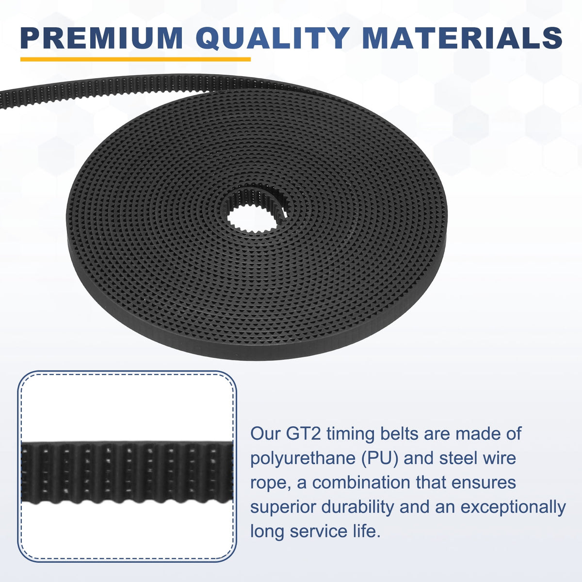Uxcell Polyurethane PU Steel Cord 2GT Timing Belt 6x5000mm2mm Pitch 1.5mm Thick Black Open Loop Pulley Timing Belt for 3D Printer