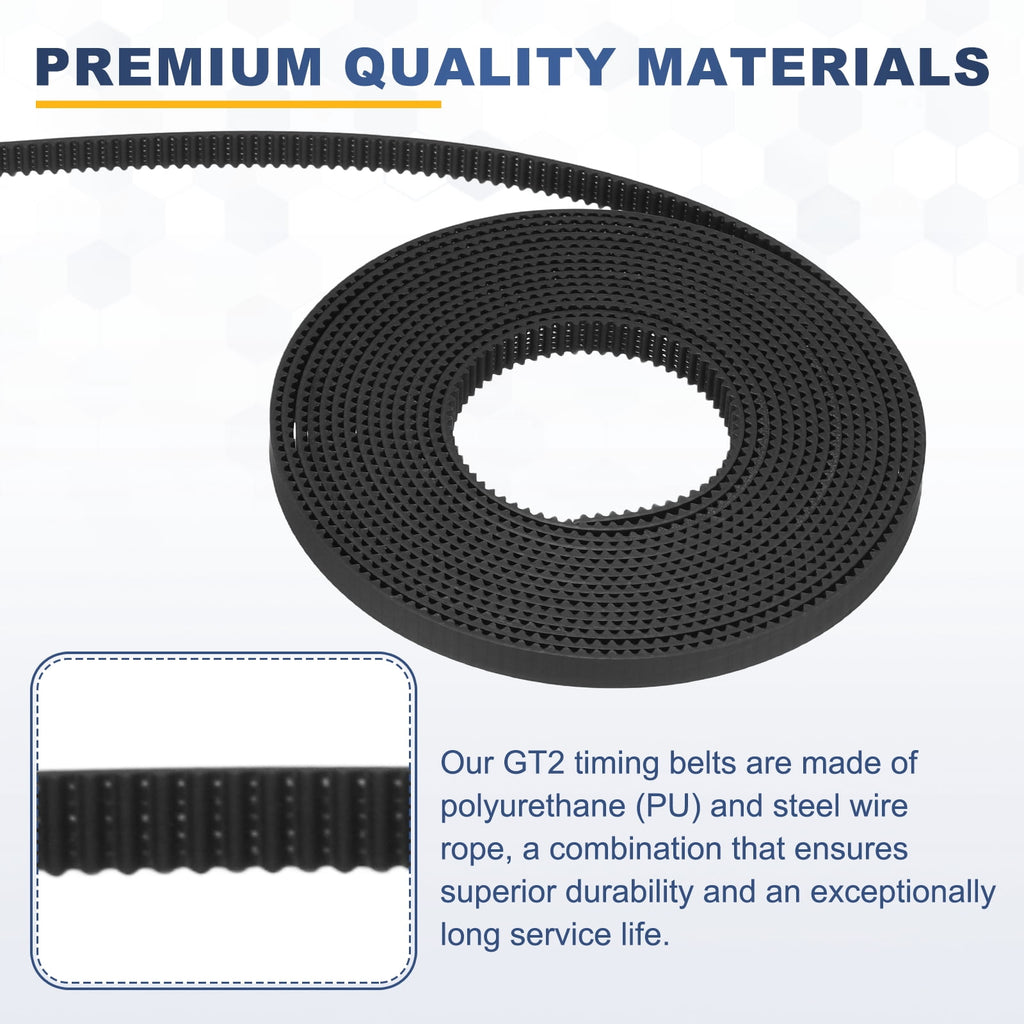 Uxcell Polyurethane PU Steel Cord 2GT Timing Belt 6x2000mm2mm Pitch 1.5mm Thick Black Open Loop Pulley Timing Belt for 3D Printer