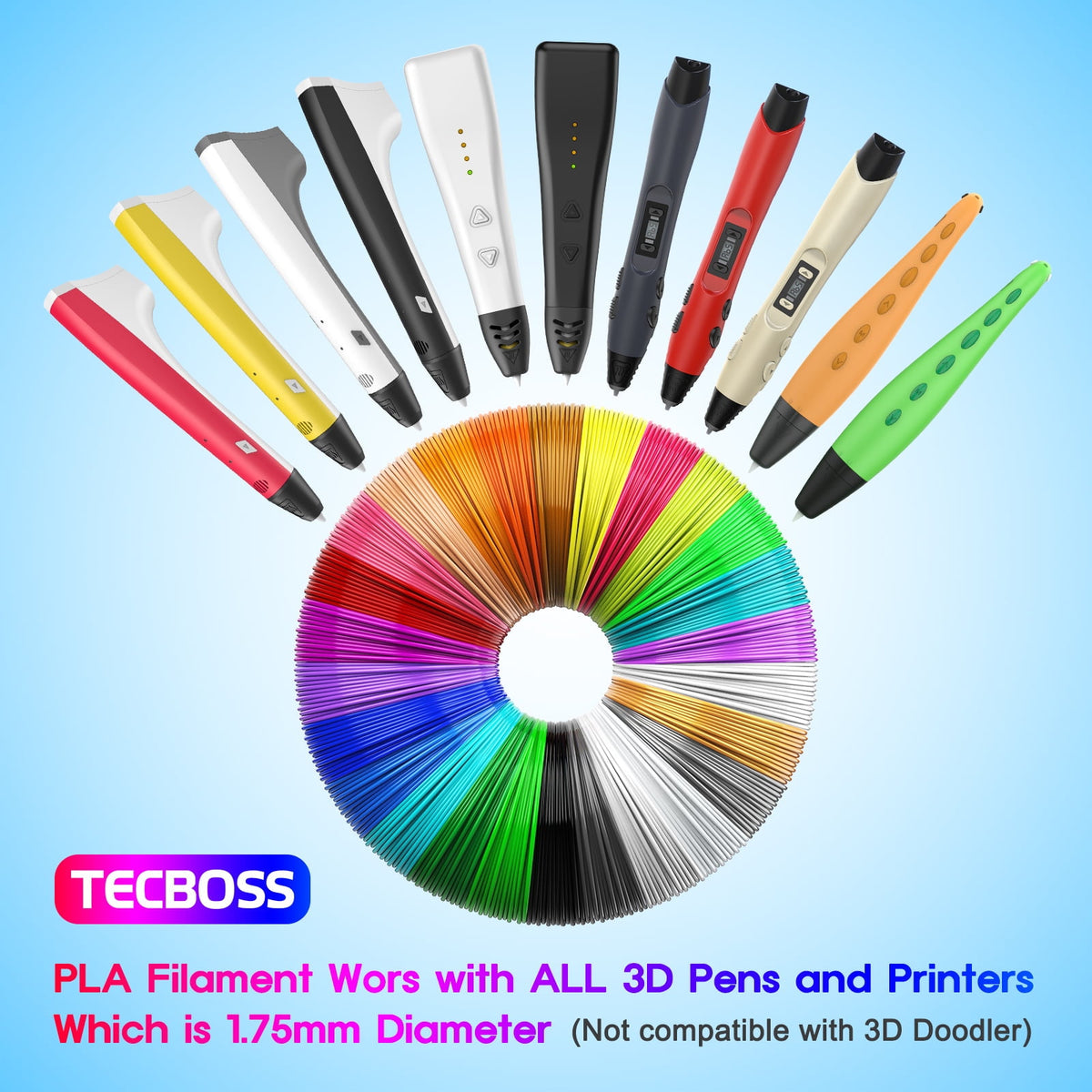 3D Pen PLA Filament Refills, 20 Colors Support for All 1.75mm 3D Printer / 3D Pen, 10 Feet Each Color, Total 200Ft 3D Printing Material (3M Each Color)