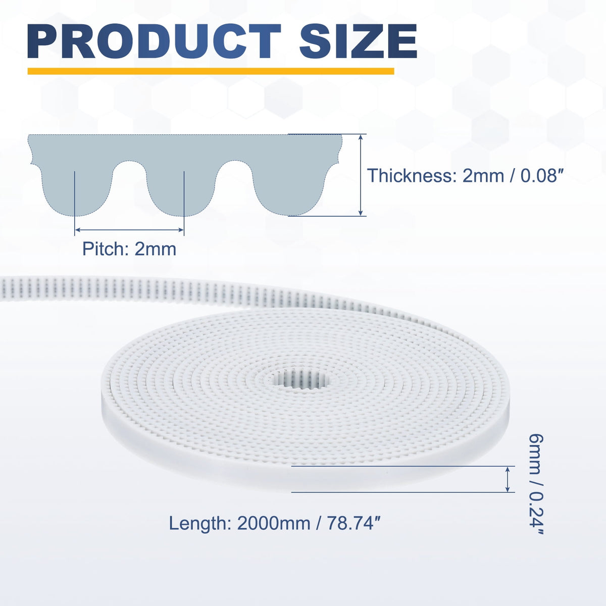 Uxcell Polyurethane PU Steel Cord 2GT Timing Belt 6x2000mm2mm Pitch 2mm Thick White Open Loop Pulley Timing Belt for 3D Printer