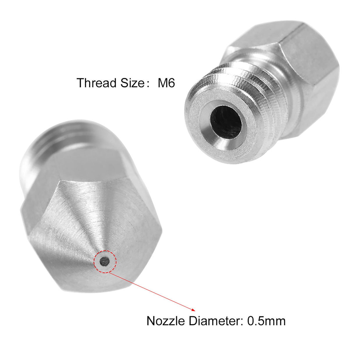 0.4mm 3D Printer Nozzle Head M6 Thread for MK8 1.75mm Extruder Print, Stainless Steel 2pcs
